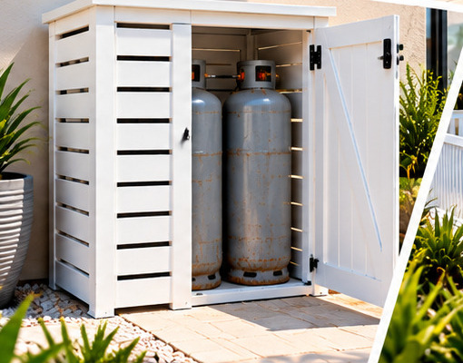 Outdoor white PVC gas-bottle enclosure