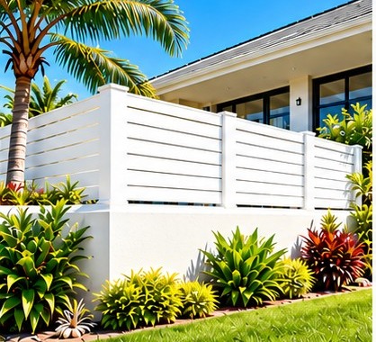 Modern white PVC wall extension beside tropical plants